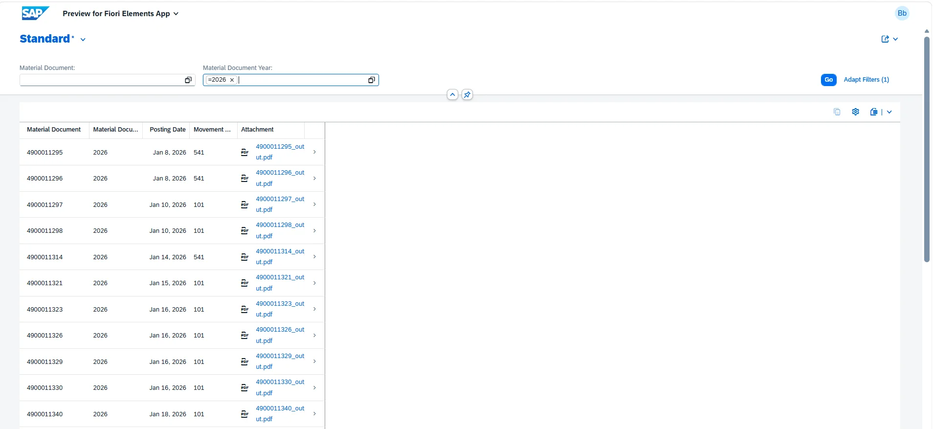 Selection Screen with Document Number
