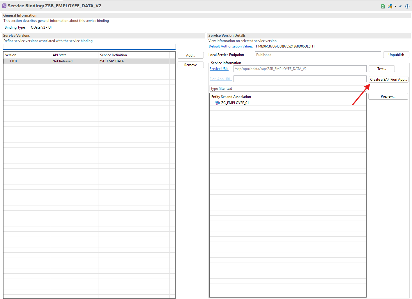 Create a SAP Fiori app button in ADT