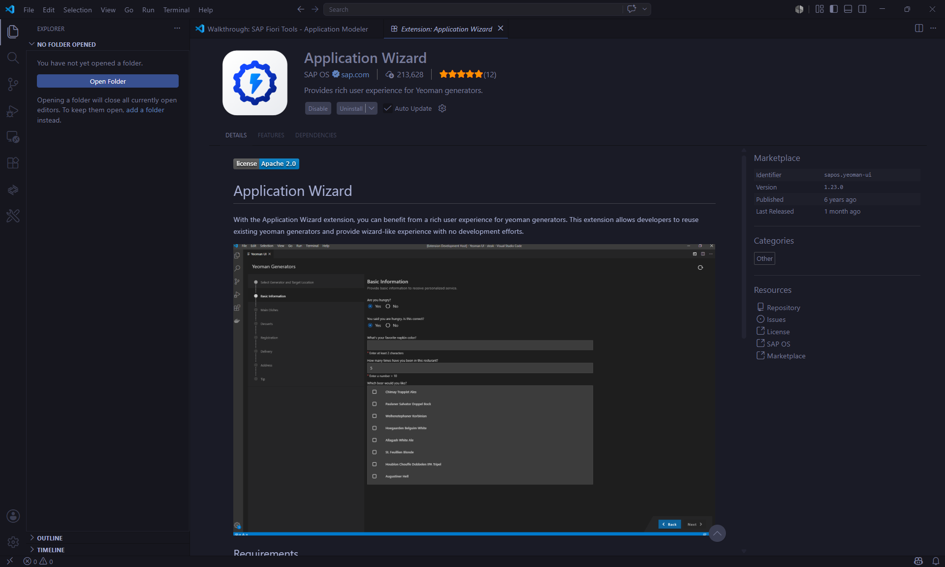 Application Wizard extension