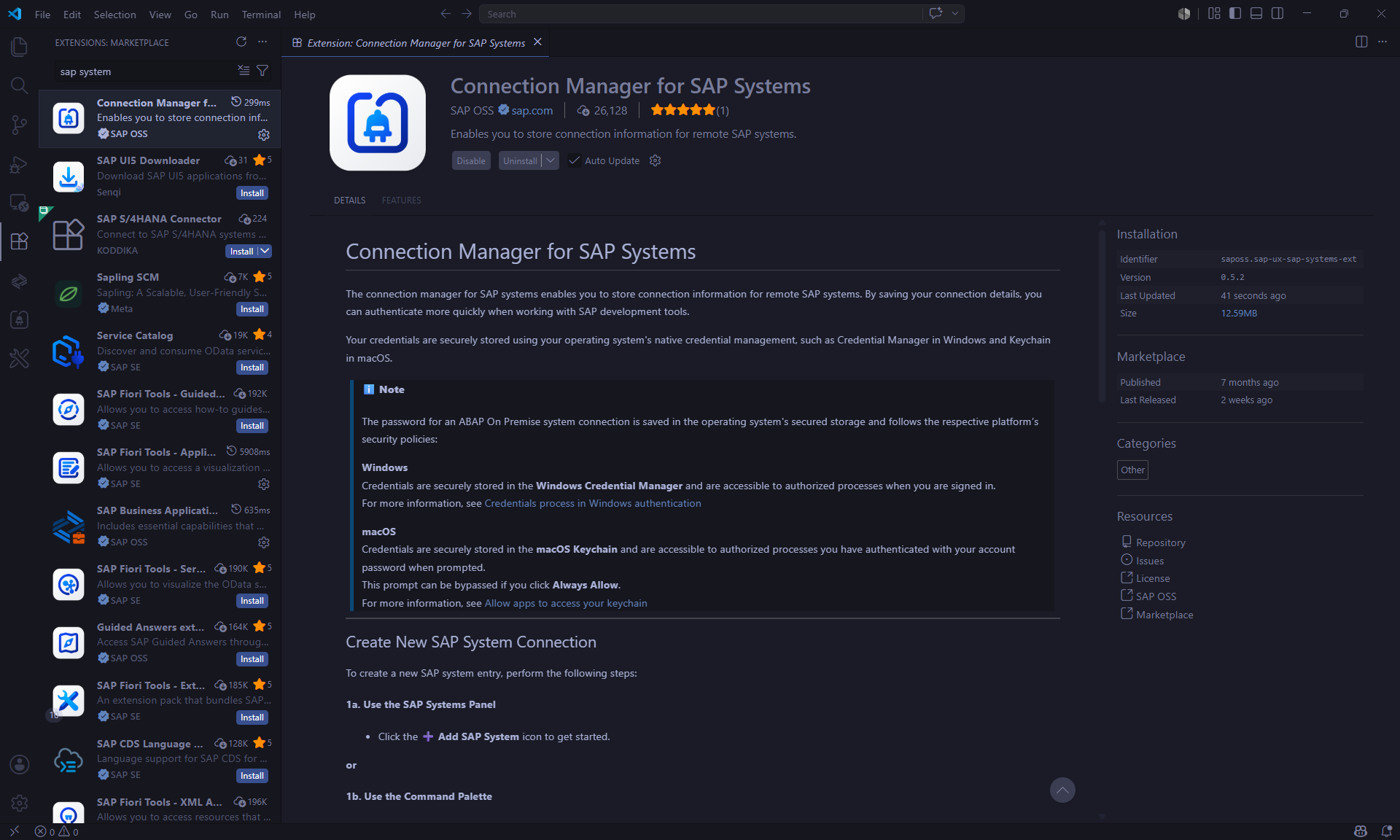 Connection Manager for SAP Systems extension