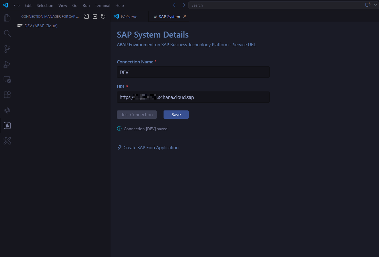 Create Fiori Application button