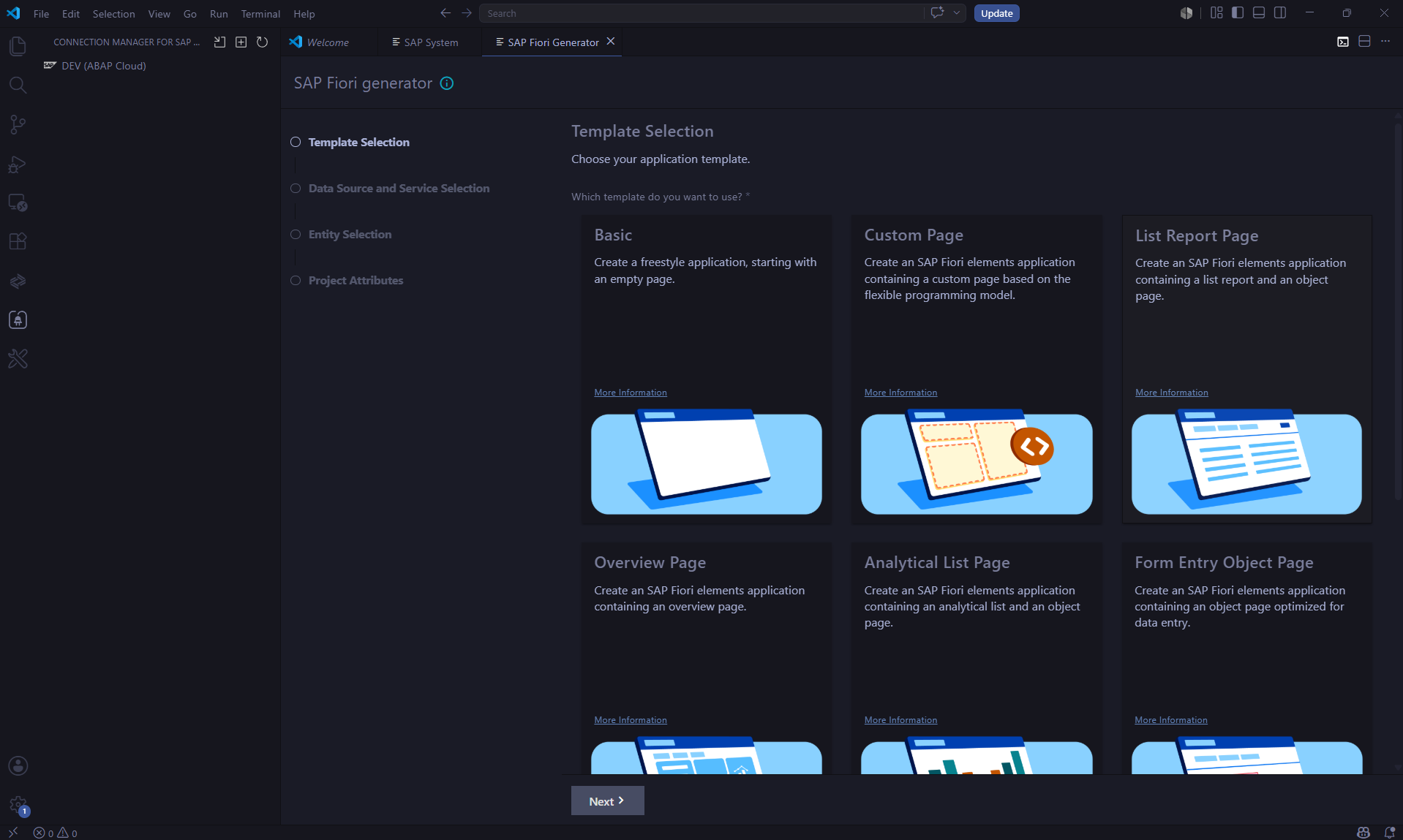 List Report Page template selection