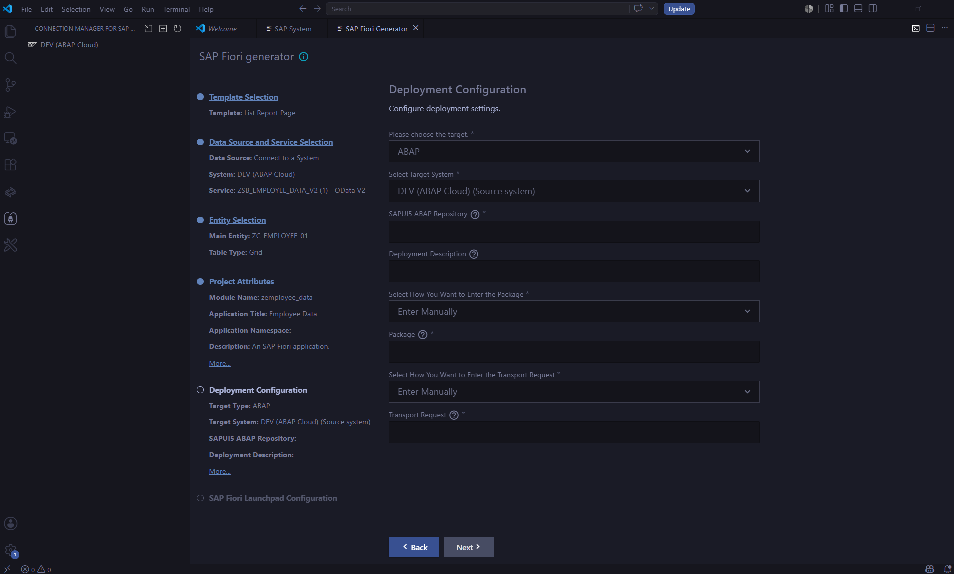 Deployment settings confirmation
