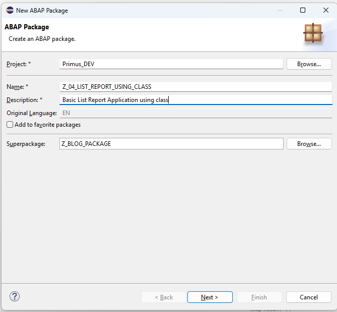 Creating a new ABAP package