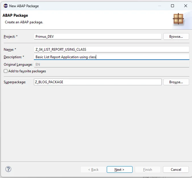 Creating a new ABAP package