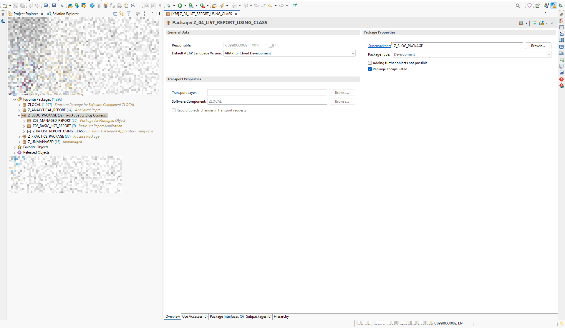 Package overview screen