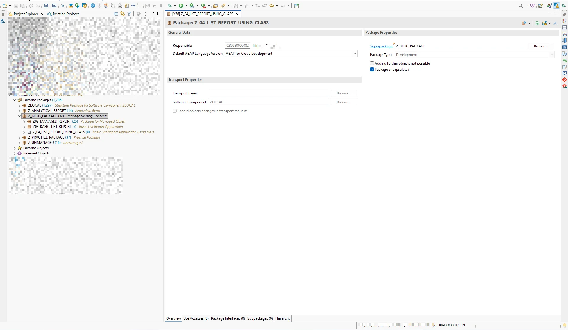 Package overview screen