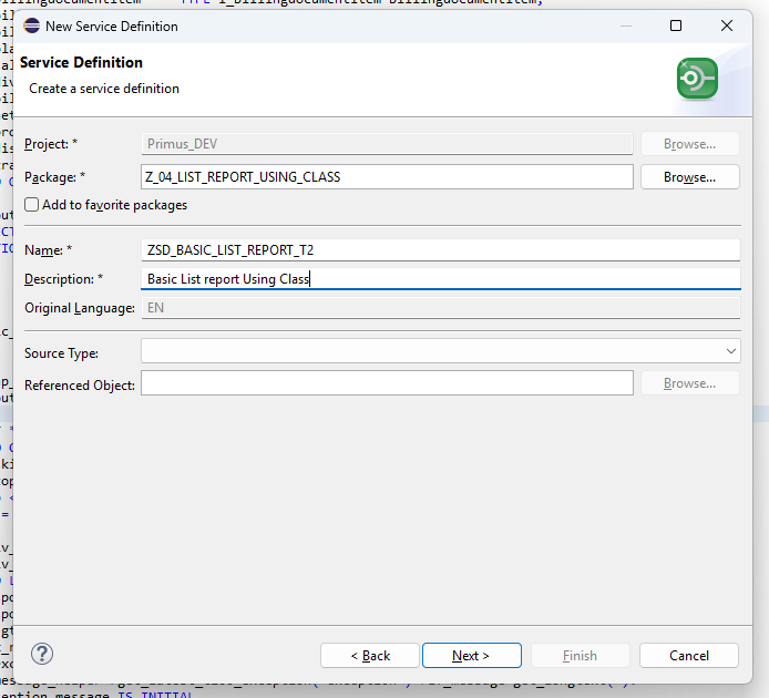 Service Definition editor