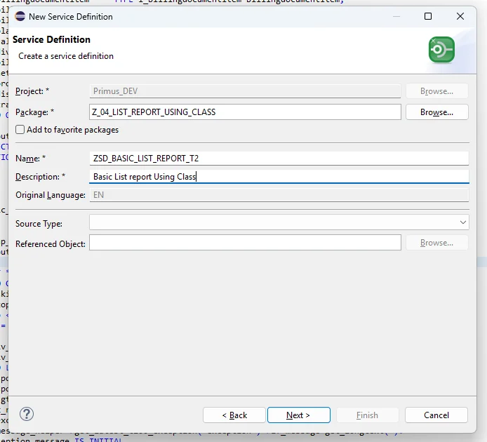 Service Definition editor
