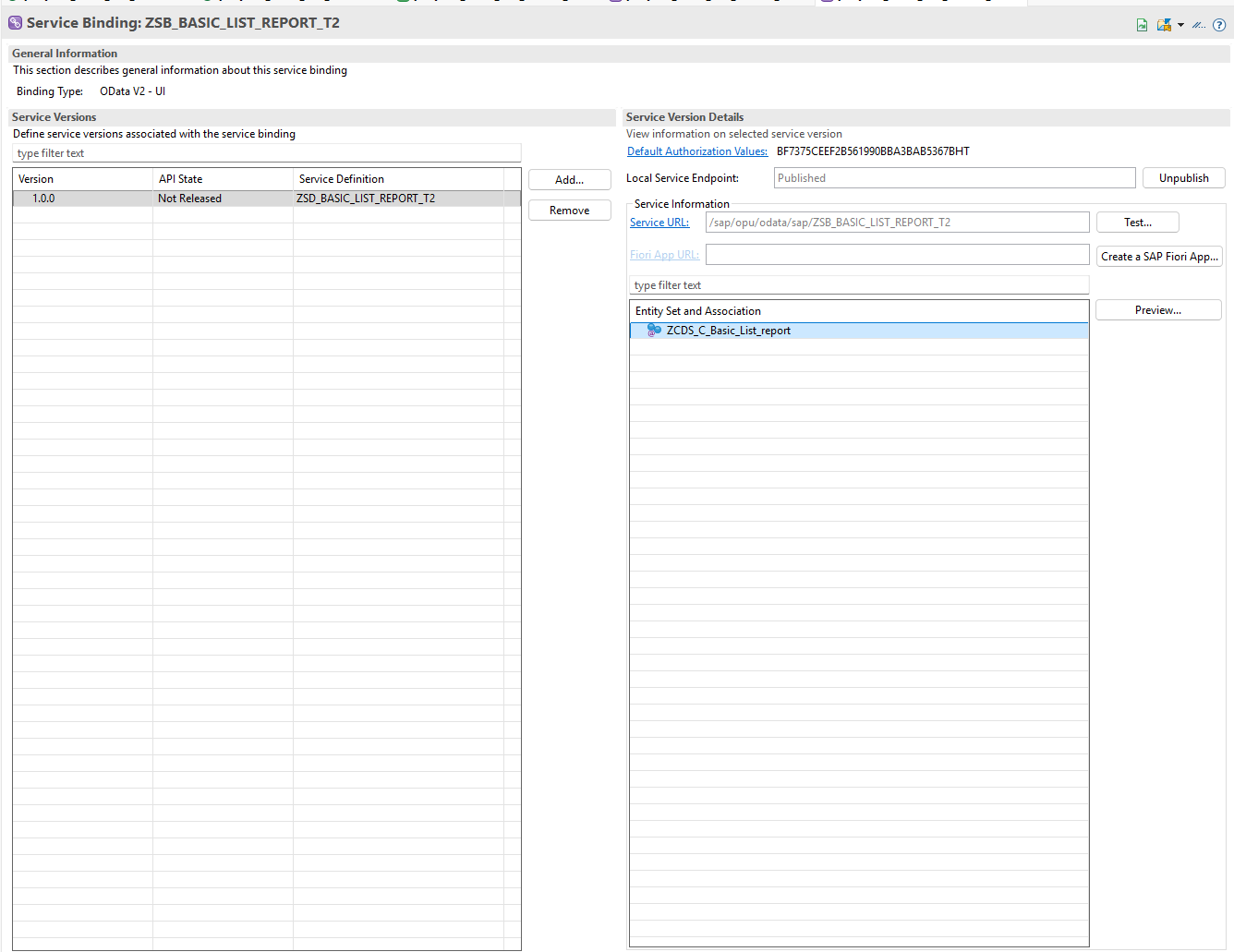 Activating and publishing the Service Binding