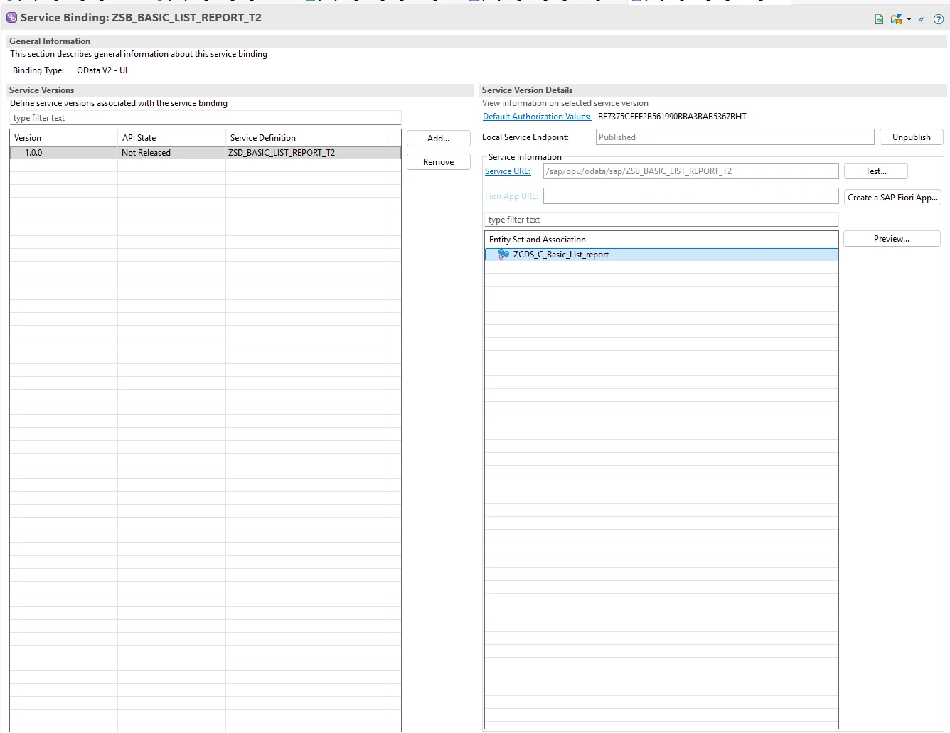 Activating and publishing the Service Binding