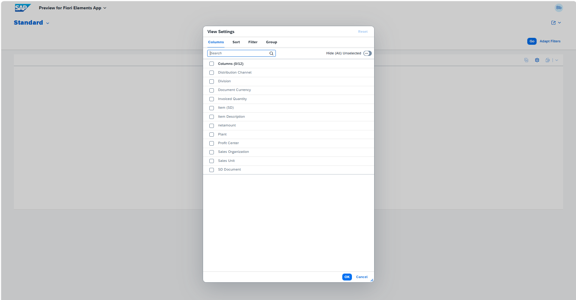 Column selection and paginated data results