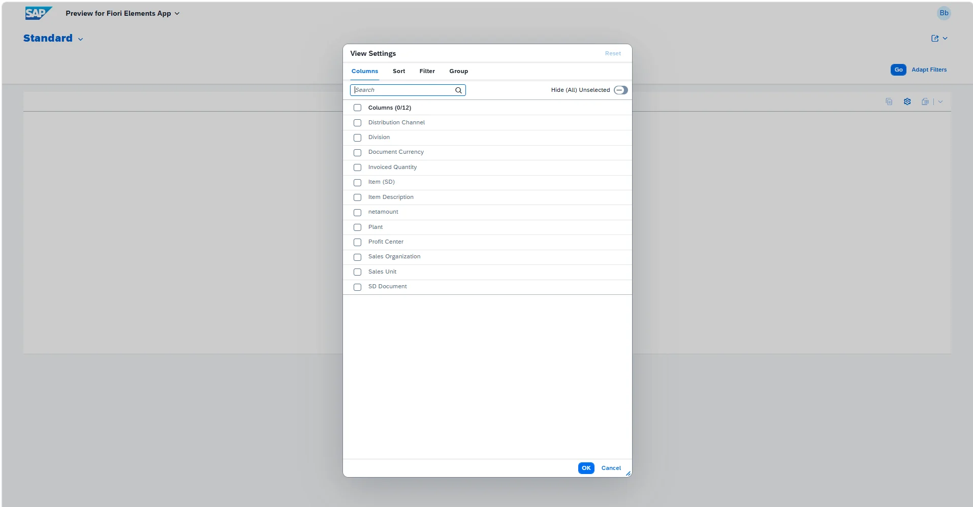 Column selection and paginated data results