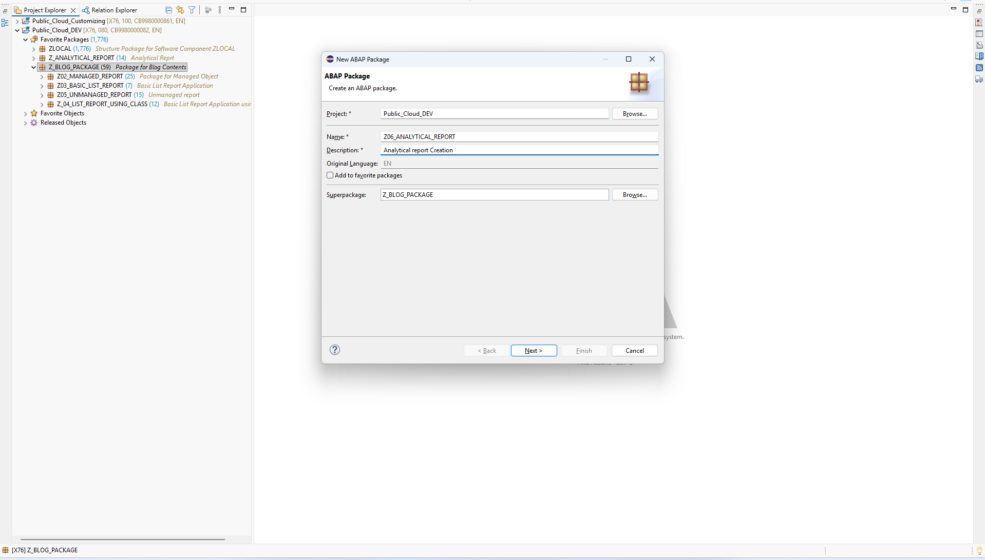 Creating a new ABAP package