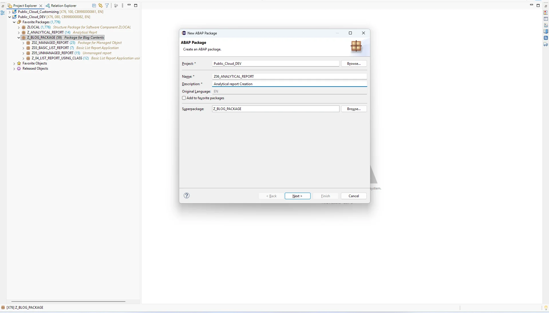 Creating a new ABAP package