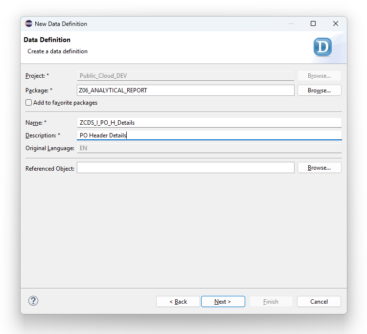 Naming the data definition