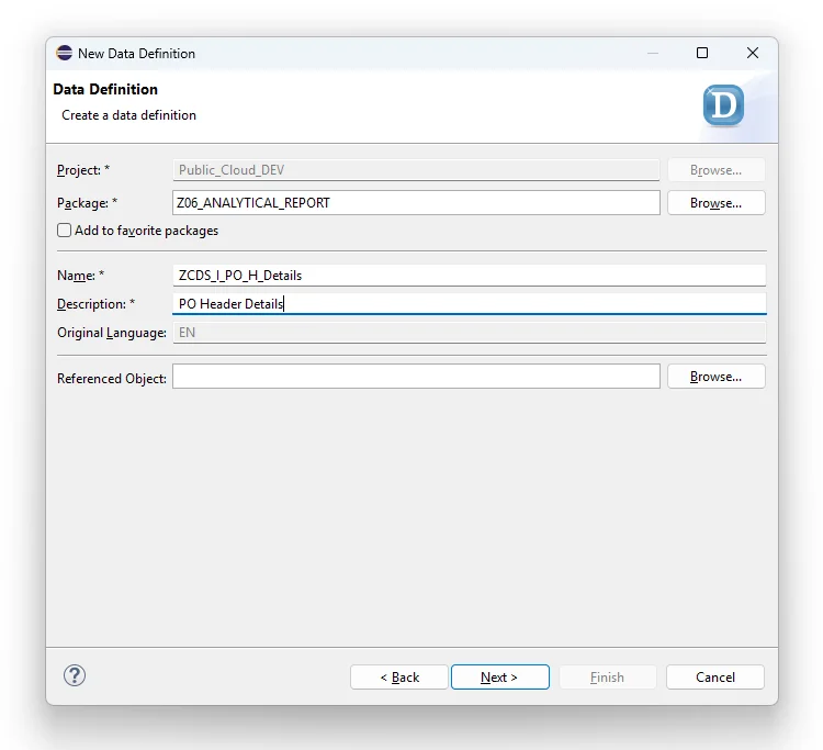 Naming the data definition