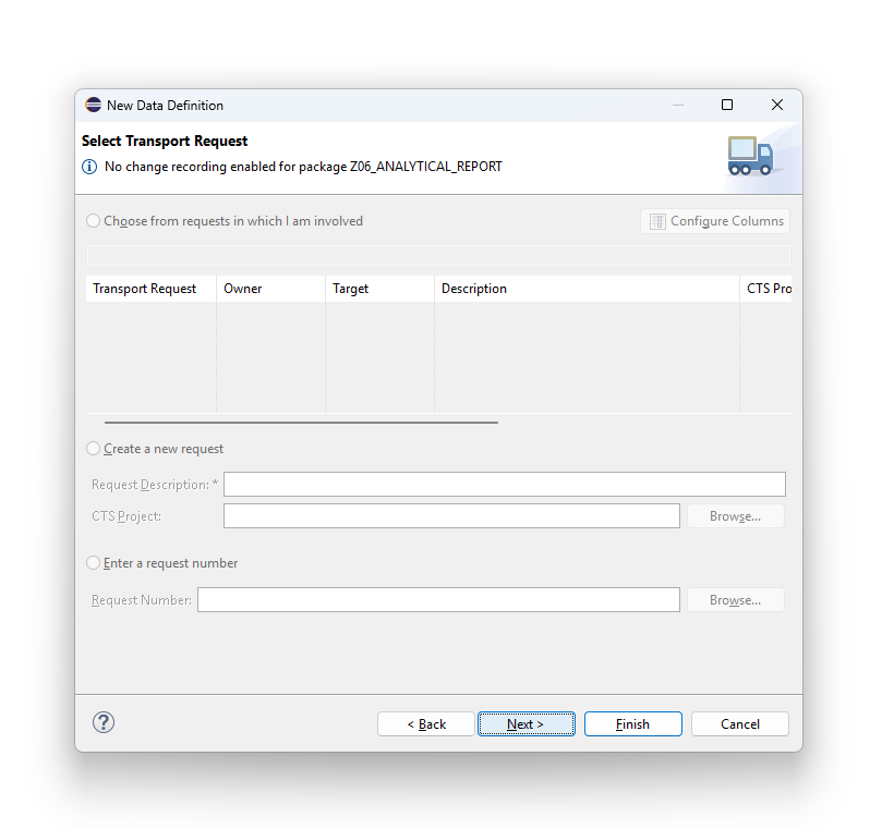 Selecting the transport request