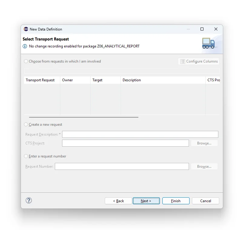 Selecting the transport request