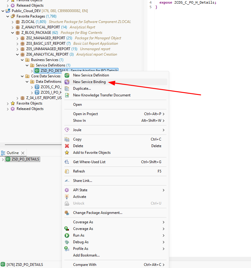 Creating a service binding