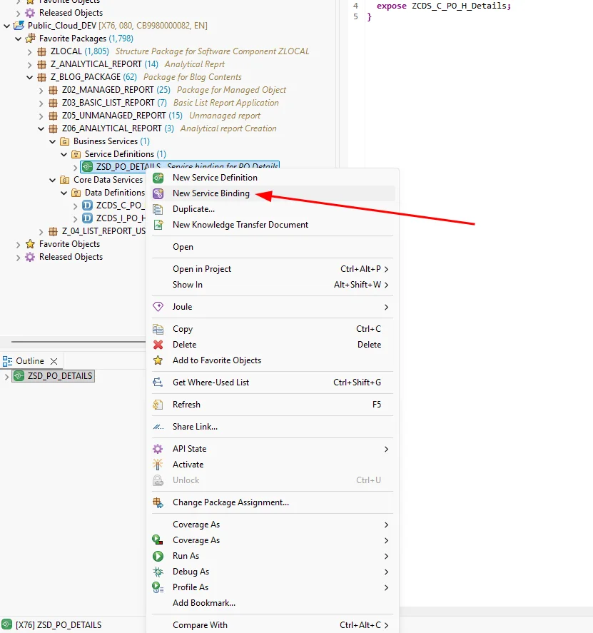 Creating a service binding