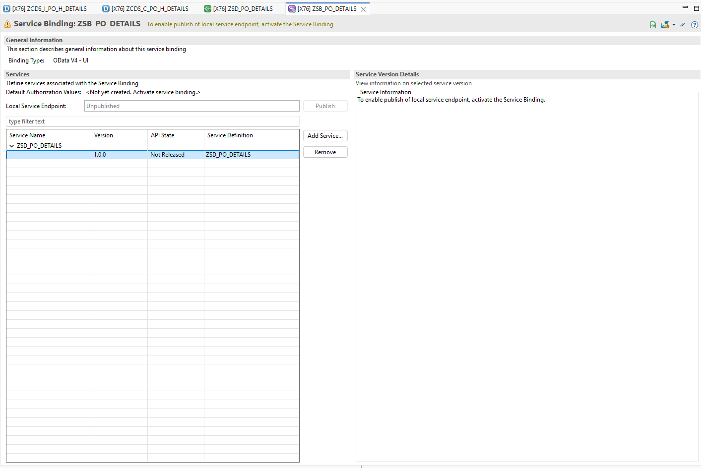 Service binding not yet activated