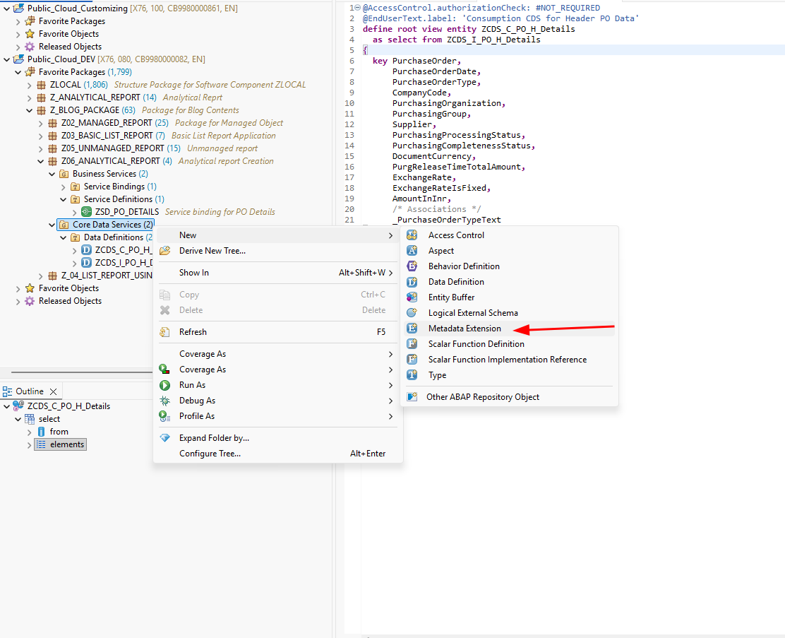 Creating a metadata extension