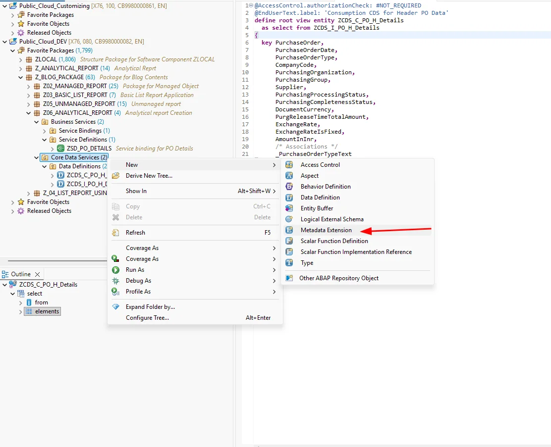 Creating a metadata extension