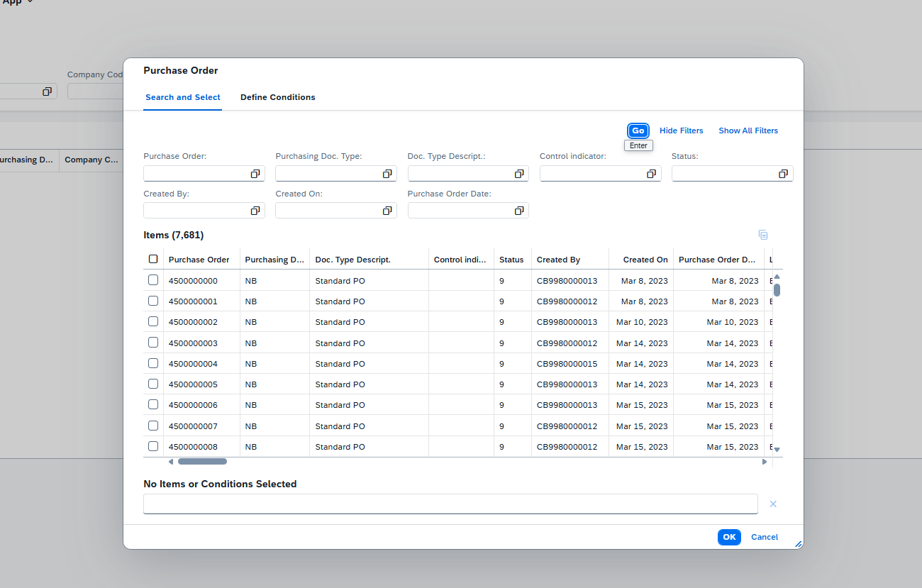 Value help working for Purchase Order