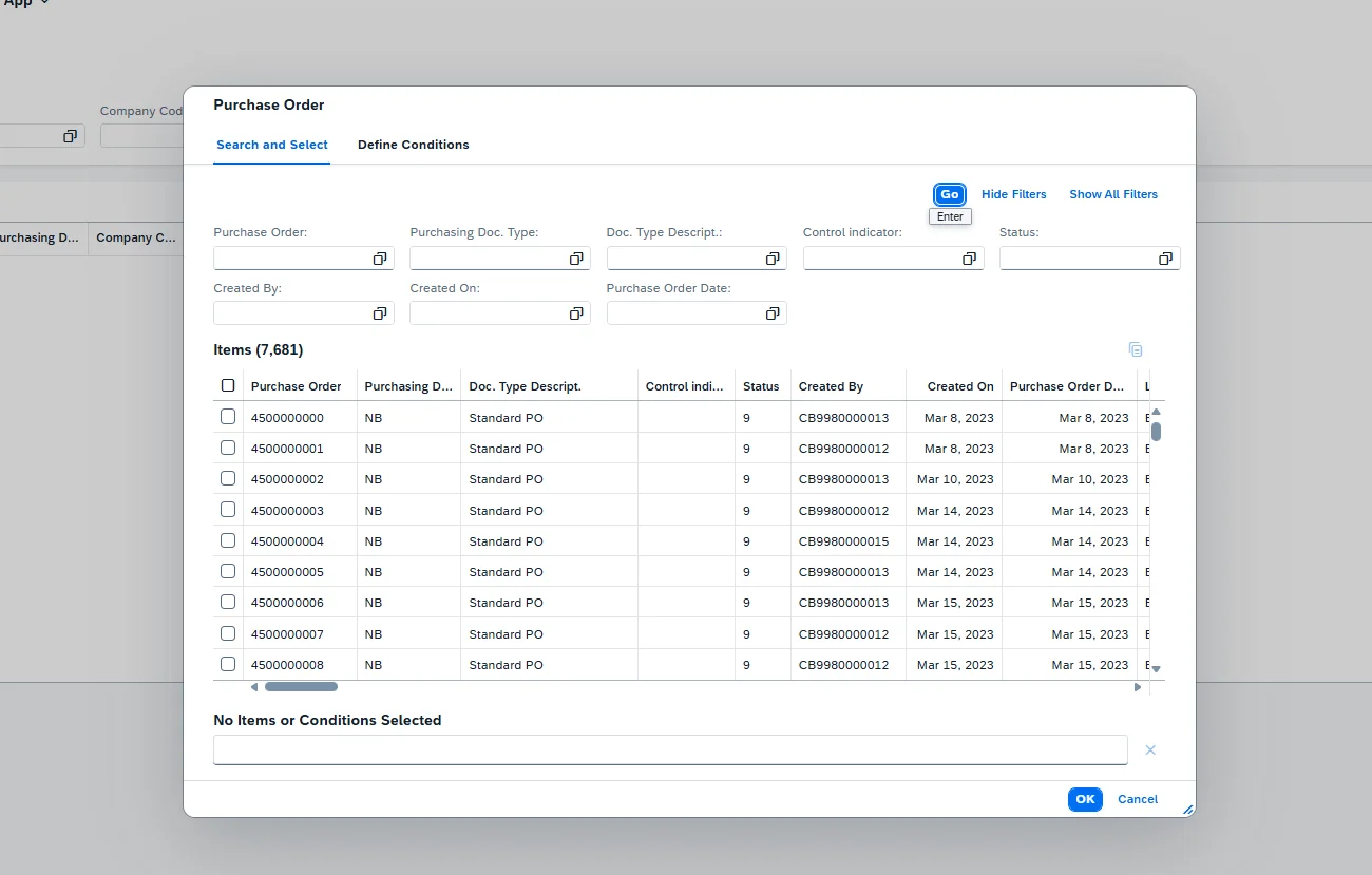 Value help working for Purchase Order