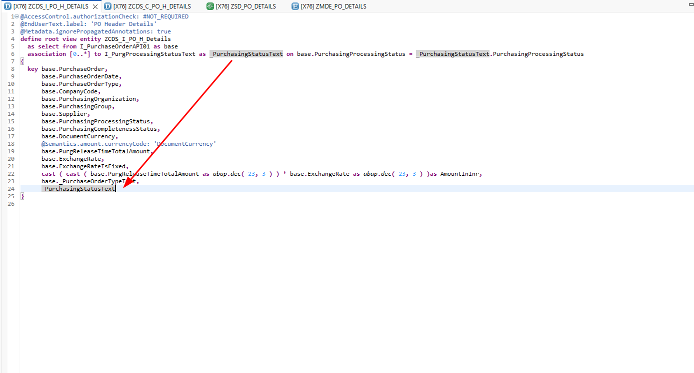 Adding a custom text association in the interface view