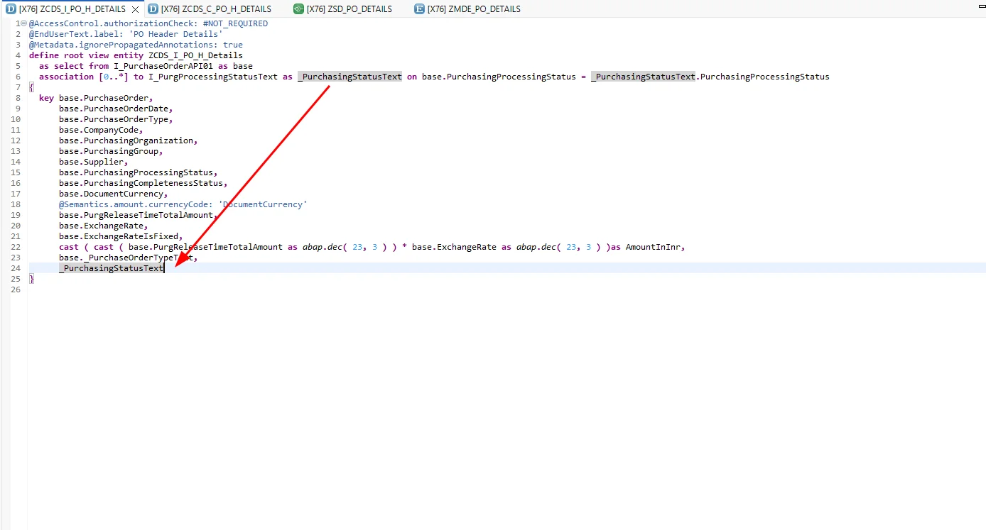 Adding a custom text association in the interface view