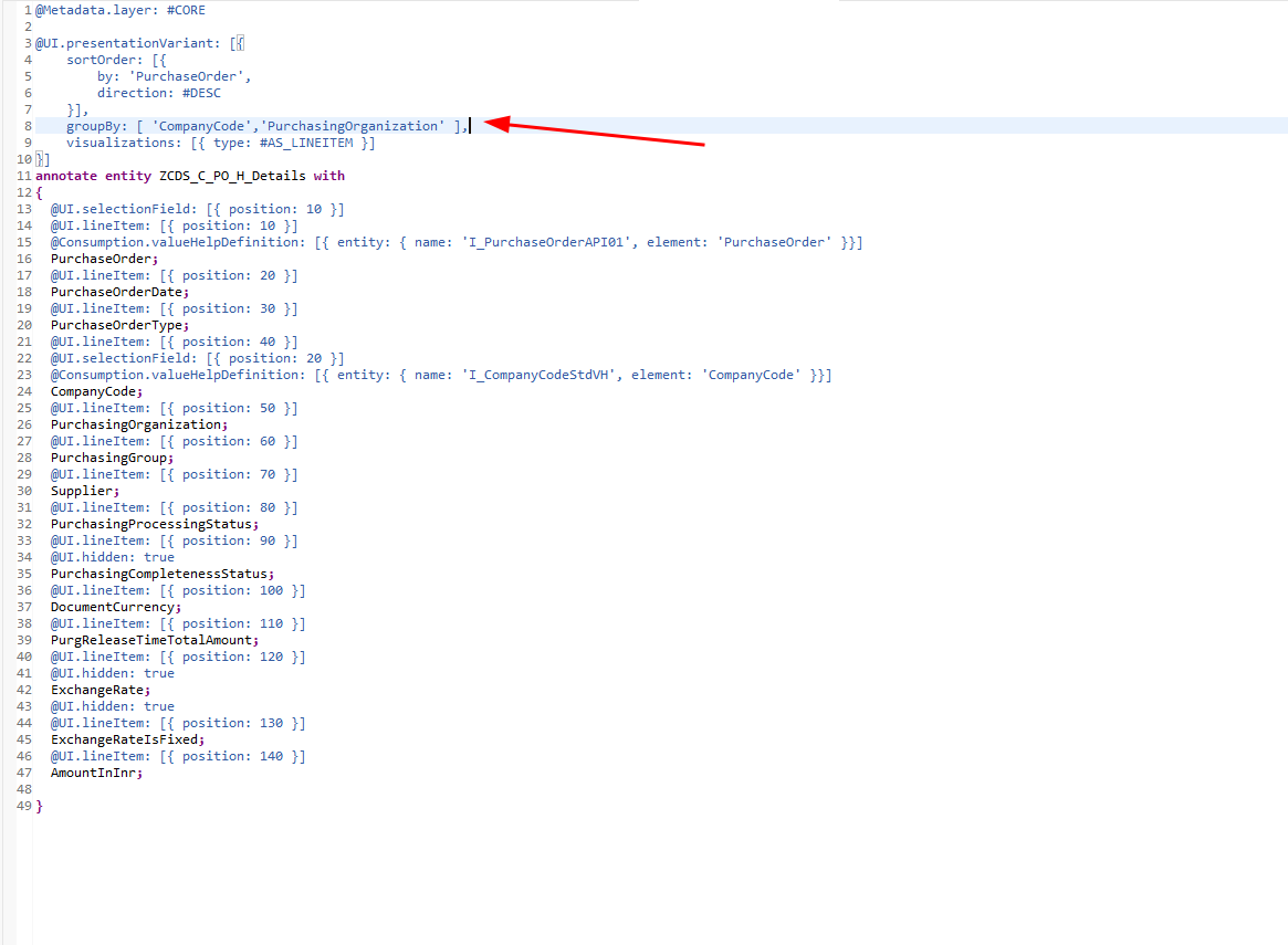 Configuring default grouping