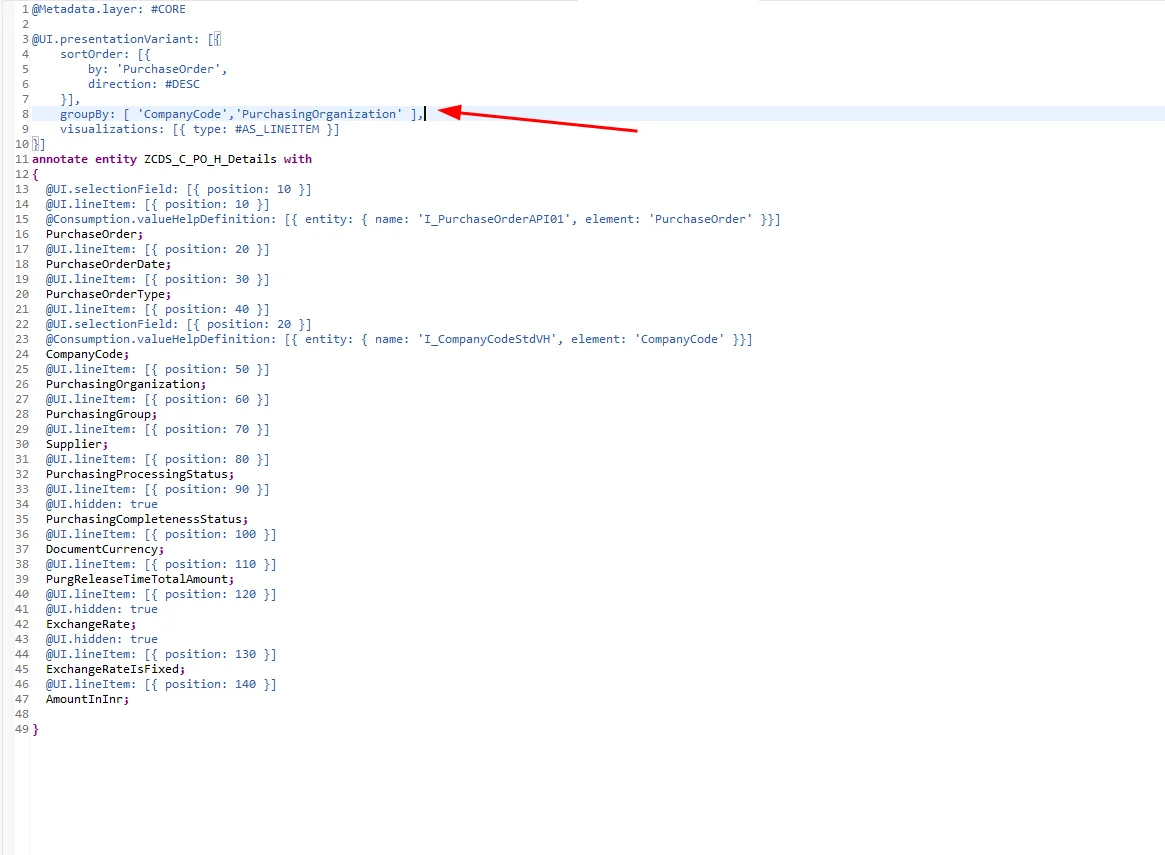 Configuring default grouping