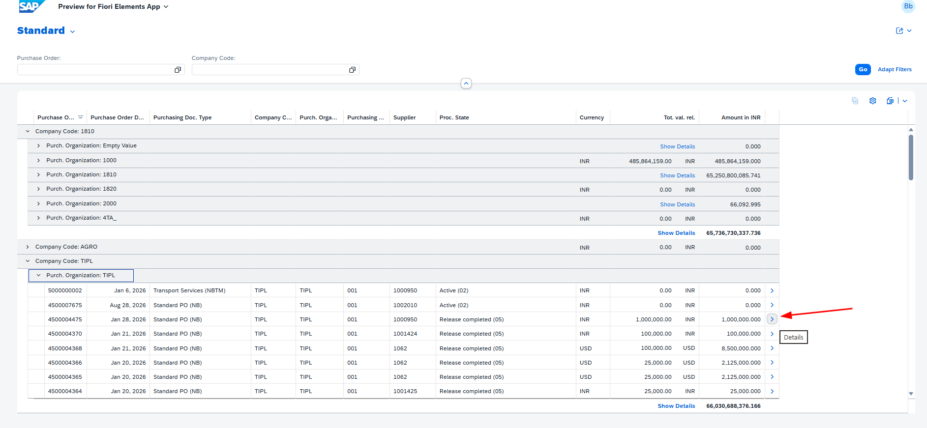Navigating to the object page