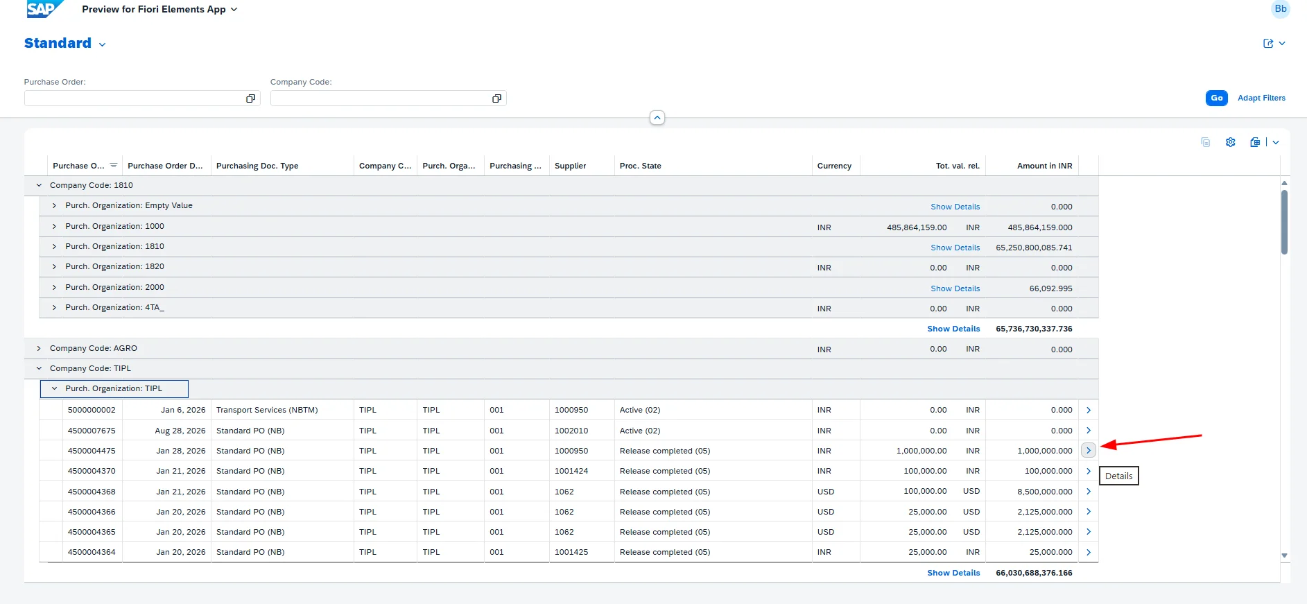 Navigating to the object page