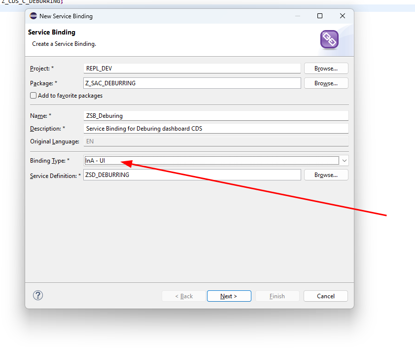 Selecting InA - UI as the binding type