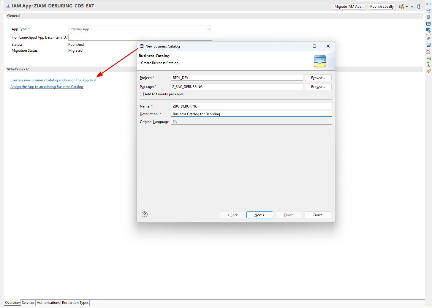 Create Business Catalog option in the Overview tab