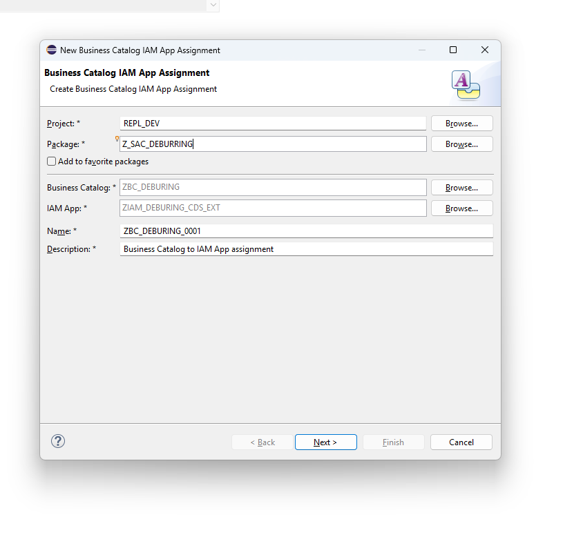 Business Catalog details form