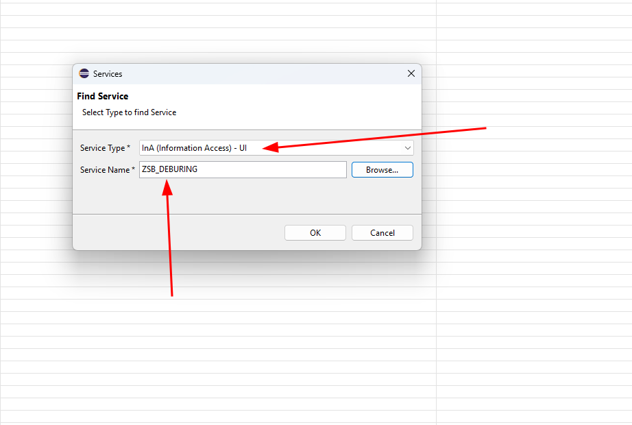 Configuring the InA service type and binding name