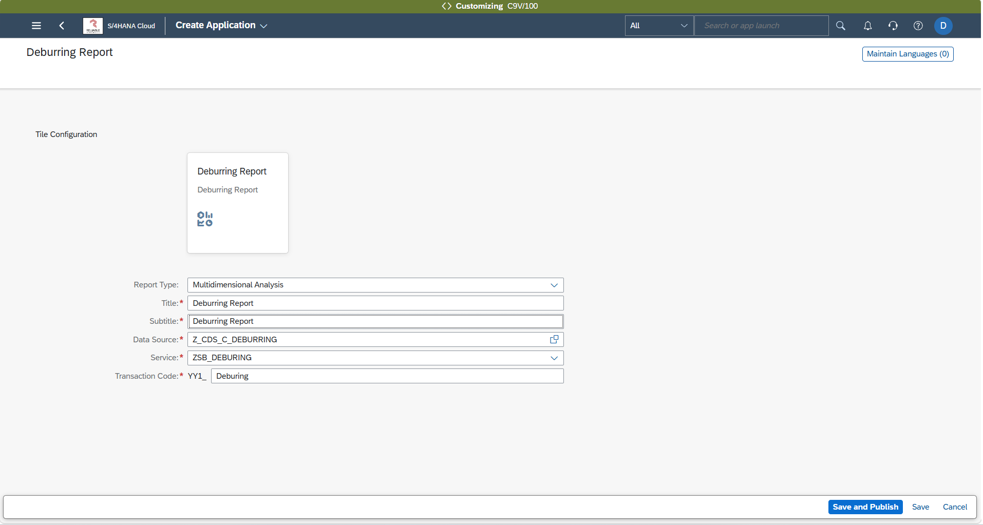 KPI and Report configuration form