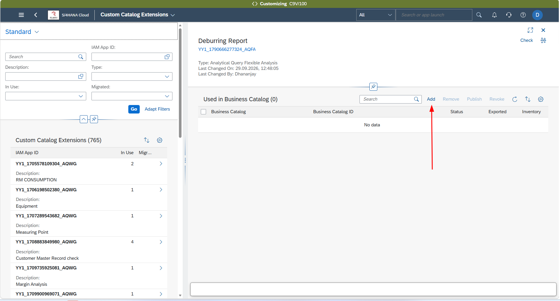 Add button in the Report catalog dialog