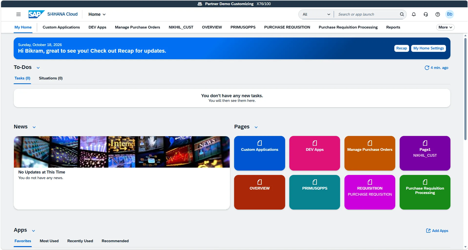 SAP S/4HANA Public Cloud Fiori Launchpad home screen