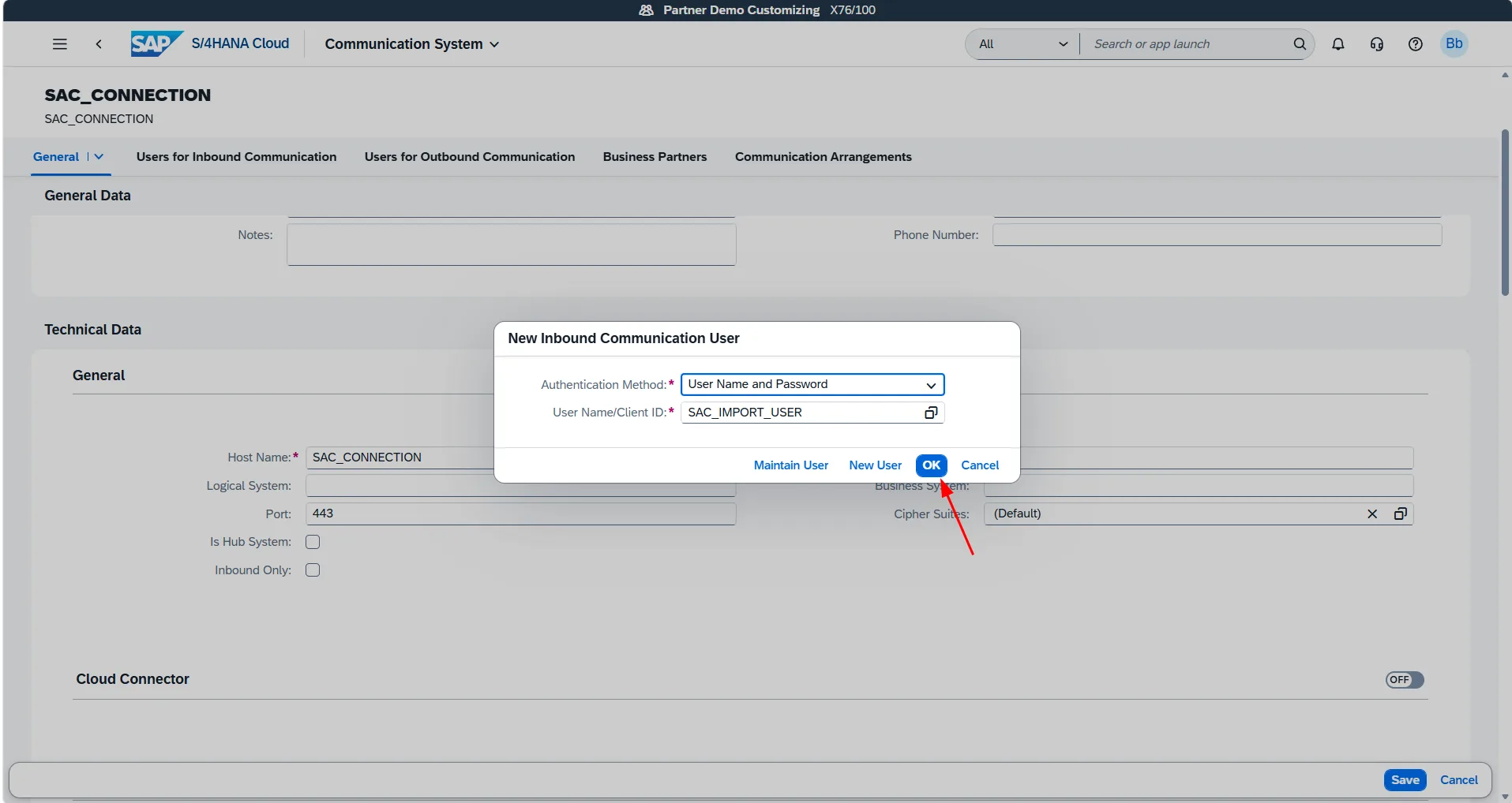 Assigning SAC_IMPORT_USER to Inbound Communication