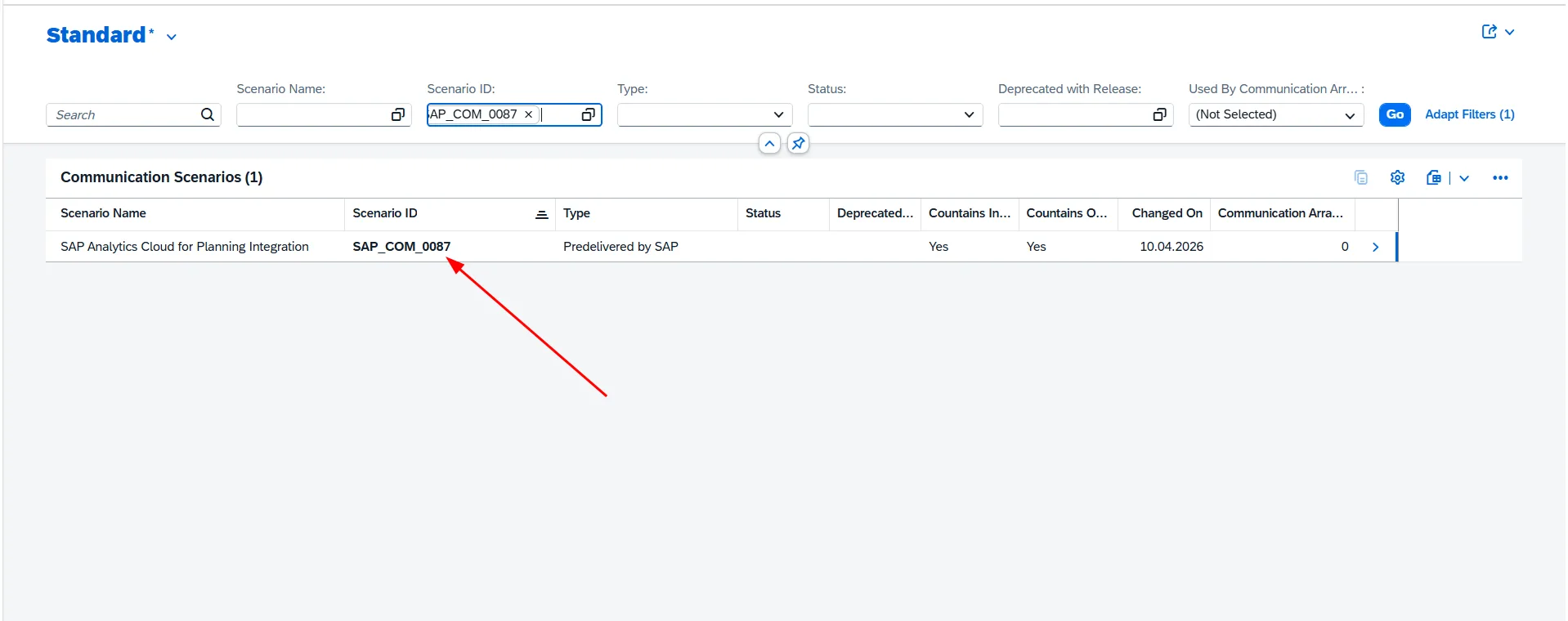 Filtering communication scenarios by ID SAP_COM_0087