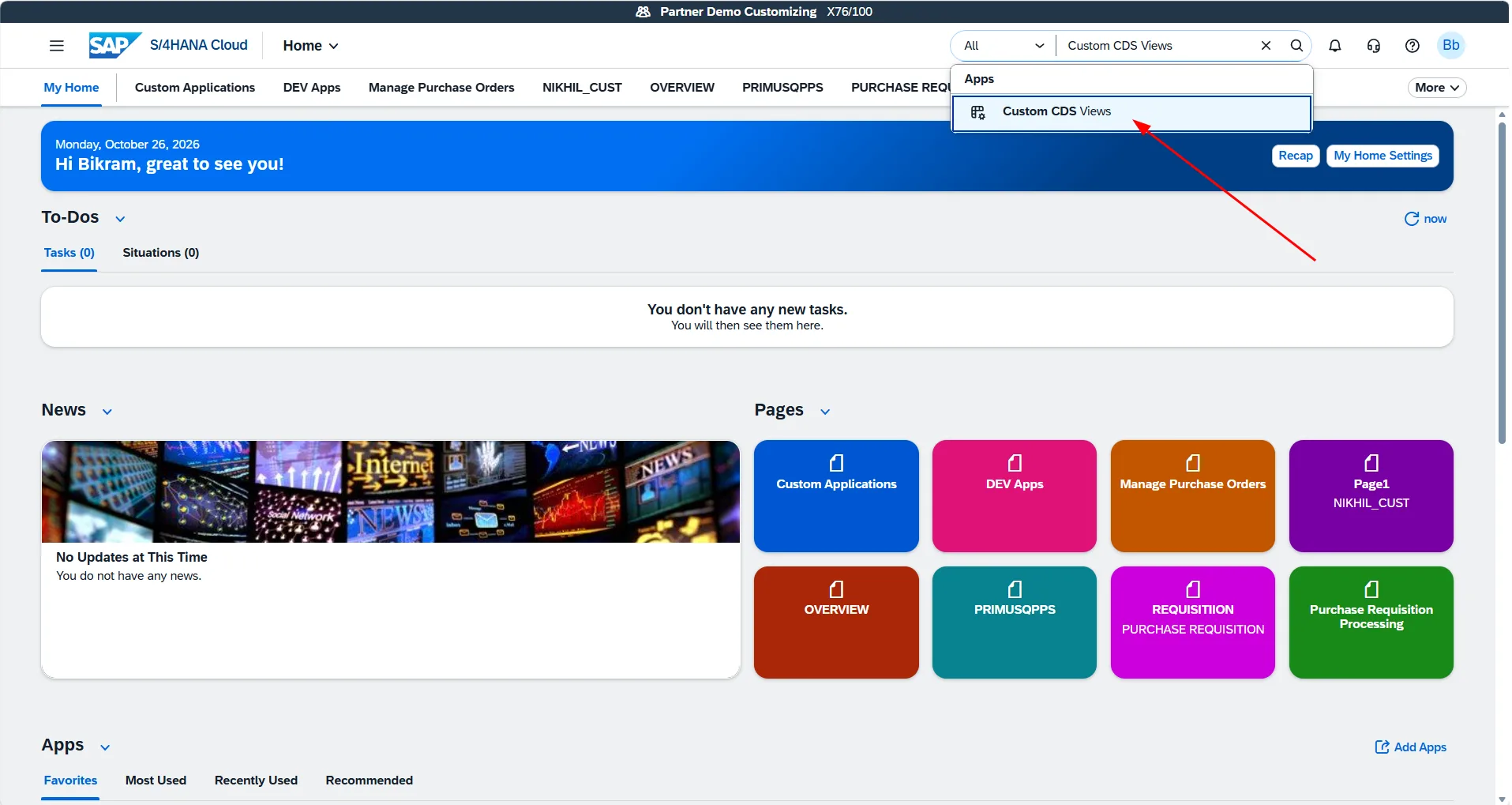 Searching for Custom CDS Views app in SAP Fiori Launchpad