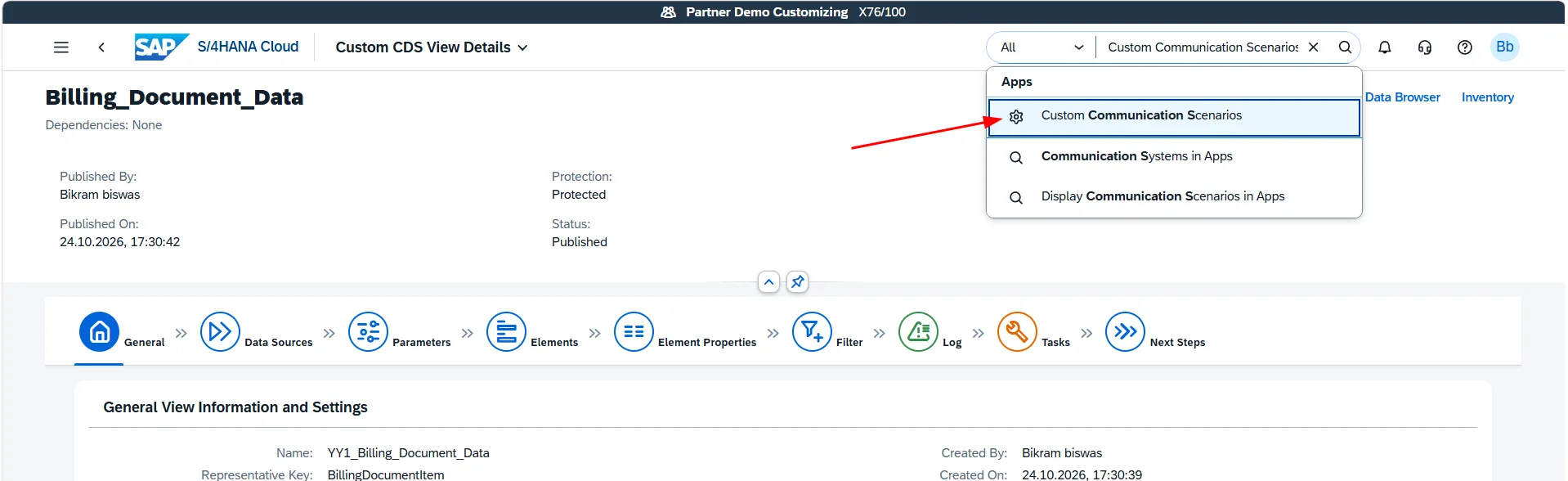 Searching for Custom Communication Scenarios in Fiori Launchpad
