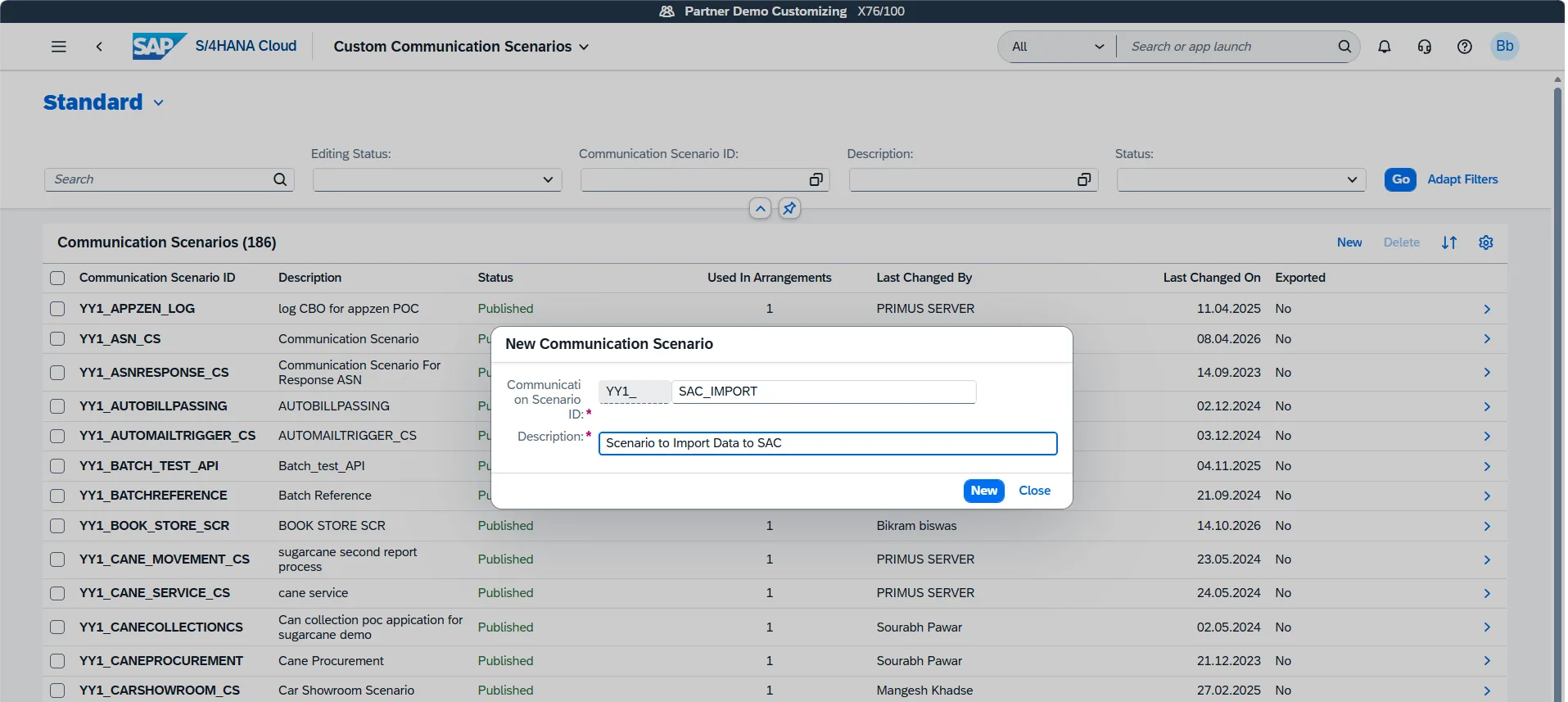Entering Scenario ID and Description in New Communication Scenario dialog