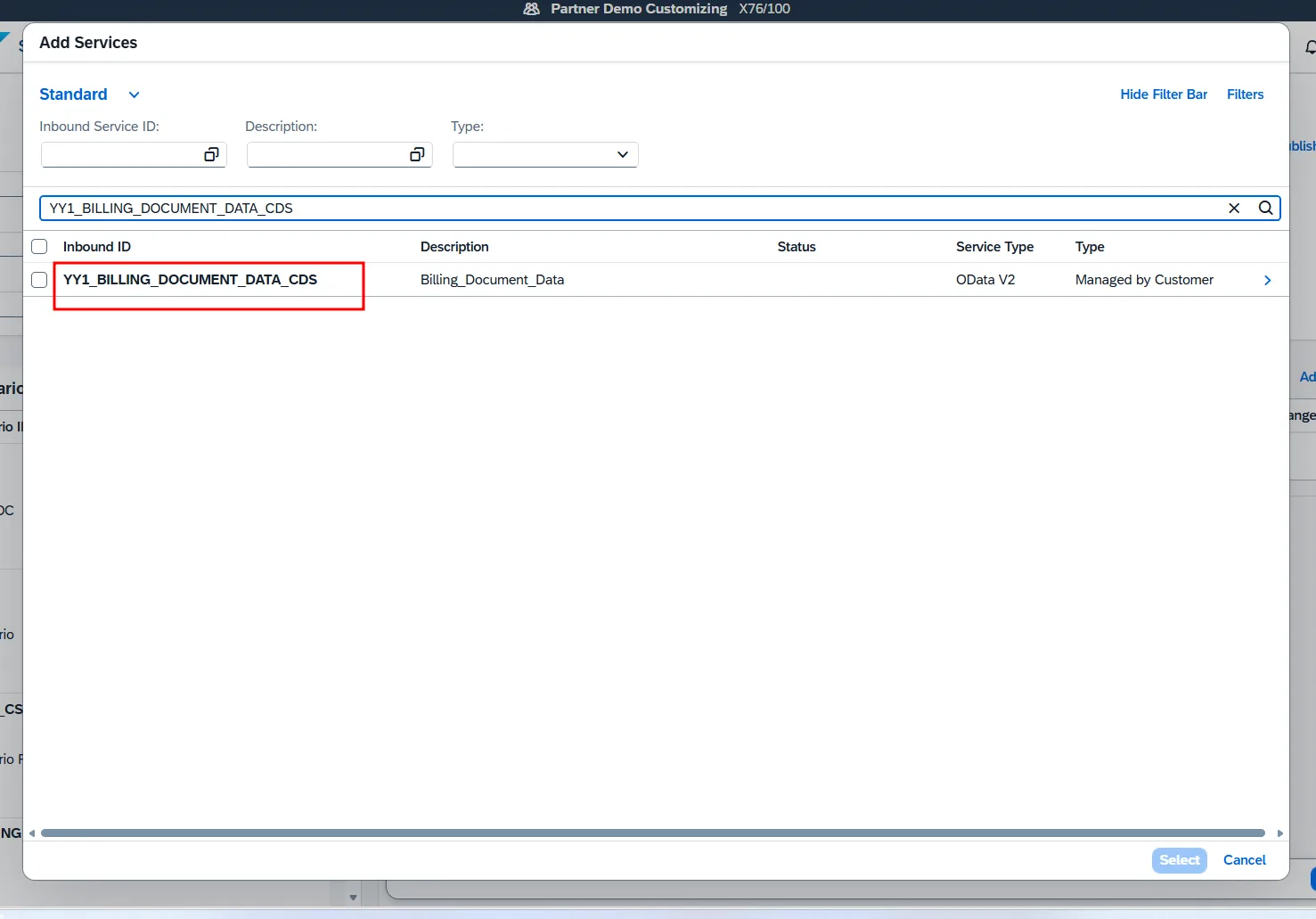 Searching and selecting the auto-generated CDS OData service