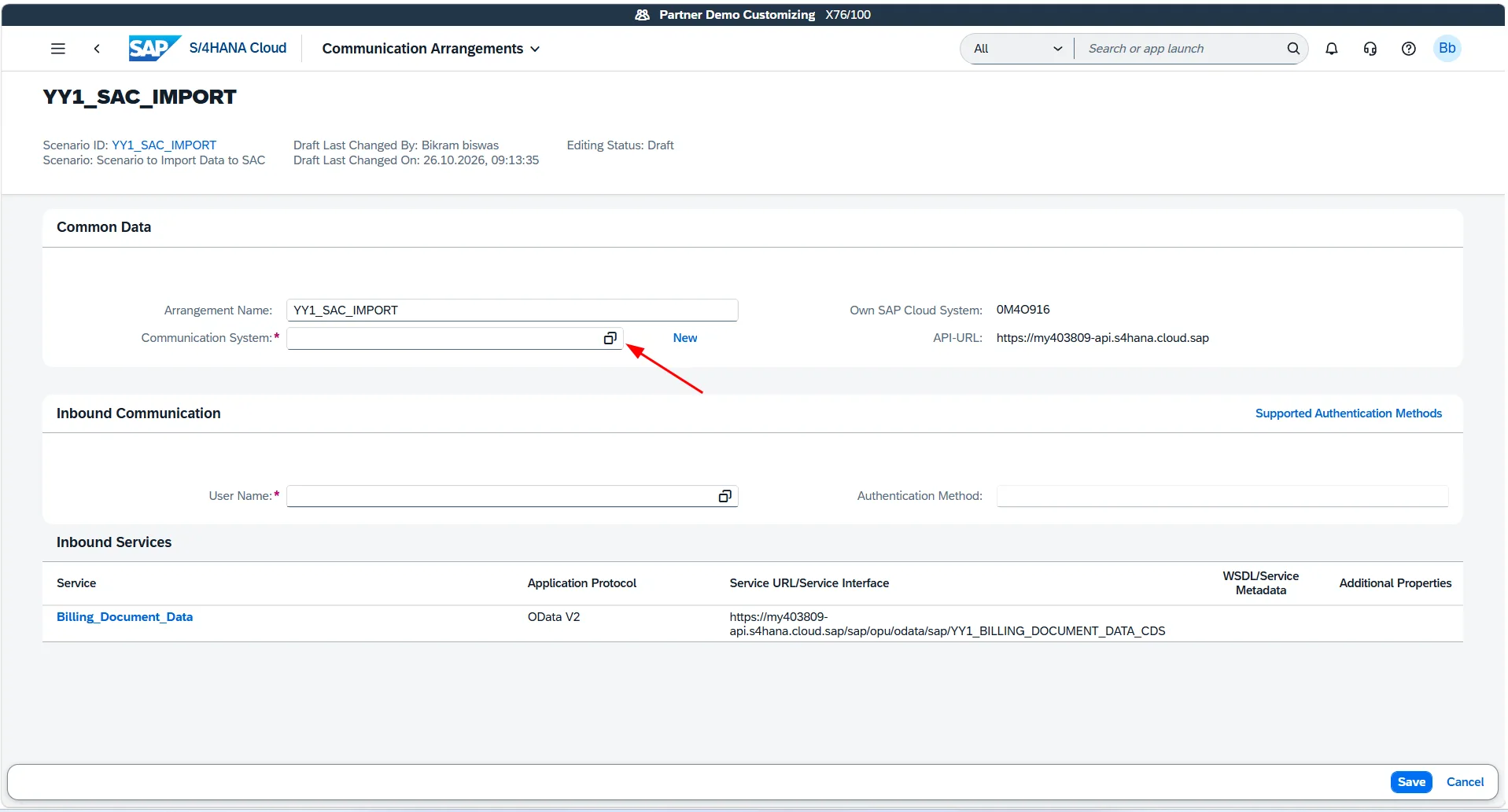 Common Data section with Communication System search help